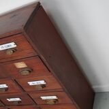 Large Antique Belgian Pitch Pine Apothecary Cabinet with Enamel Shields, 1900s