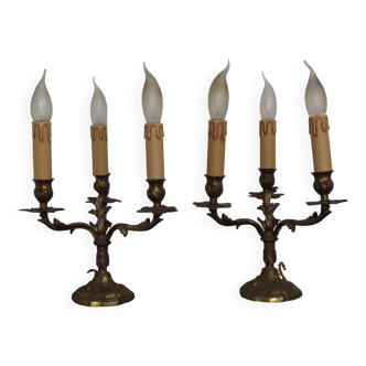 Matching Pair Antique French Bronze 3 Arm Acanthus Leaf Candelabra Lamps 4783