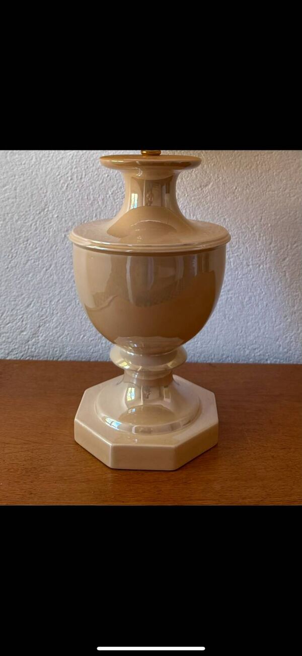 Lampe céramique vernissée beige années 80