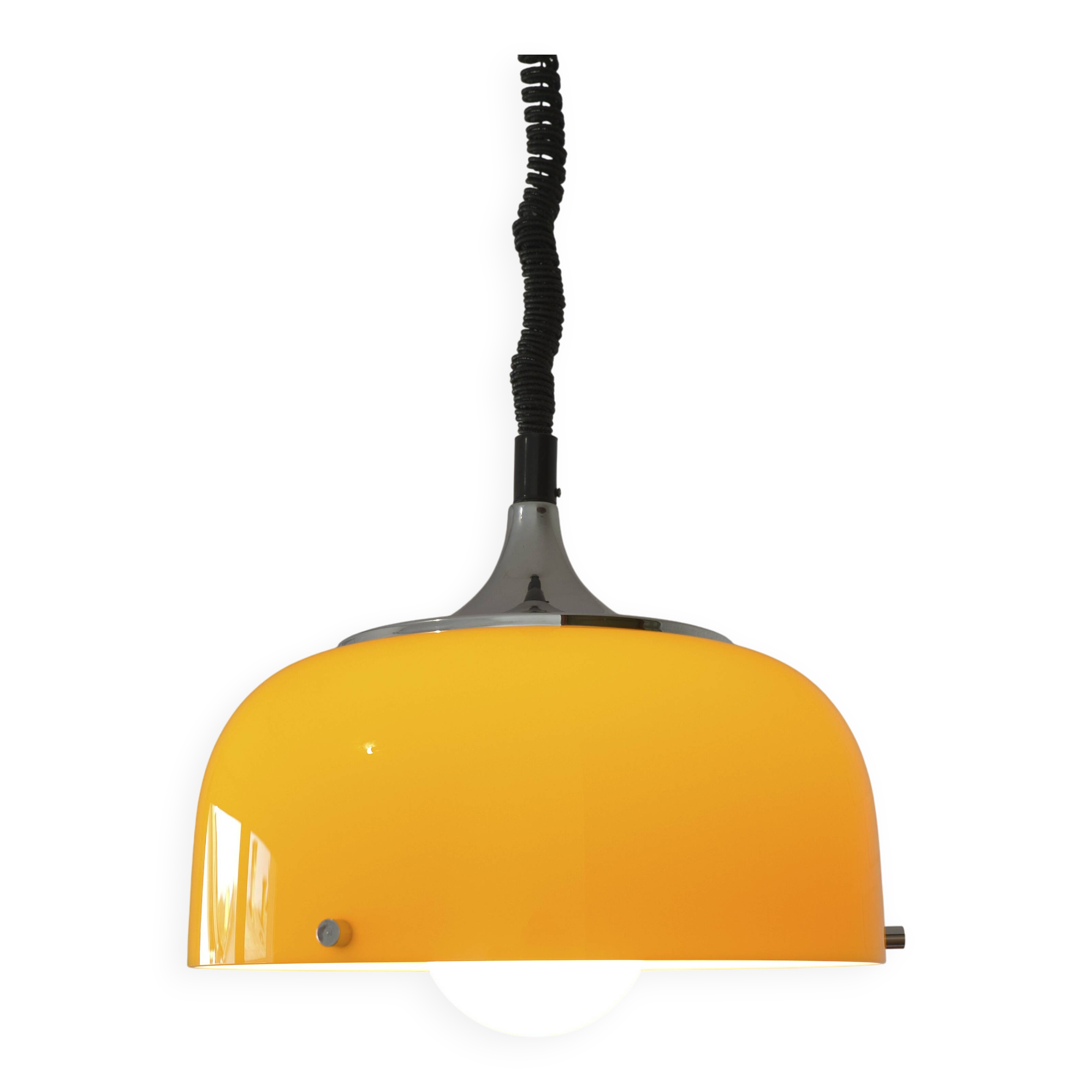 Suspension vintage Meblo Harvey Guzzini MCM en plastique jaune