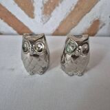 Silver-plated metal owl salt and pepper shakers