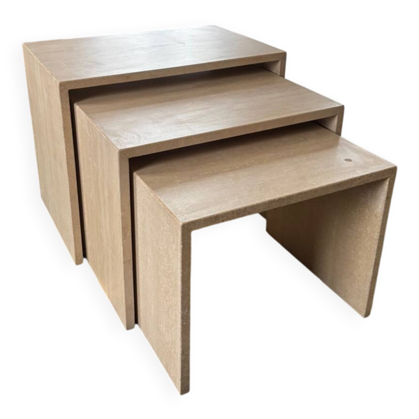 Lot de 3 tables gigognes en travertin