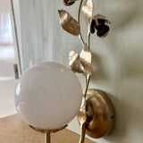 Vintage wall lamp in gold metal and white opaline