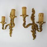 Antique pair of double-light brass wall sconces, 1960s