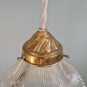 Trio of Art Deco grooved glass pendant lights, 1920s-30s