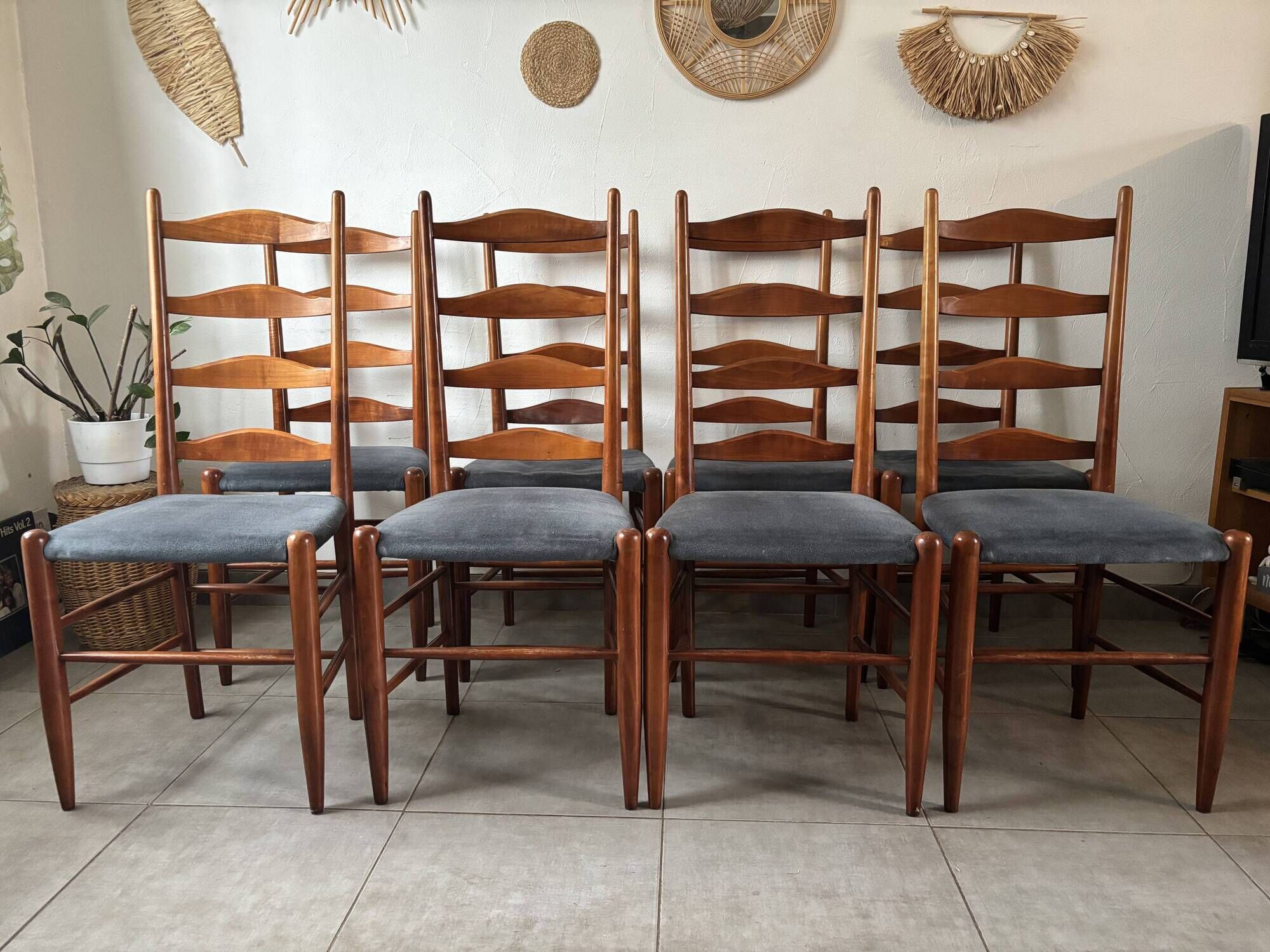 Set of 8 Scandinavian ladderback chairs, 1960s.