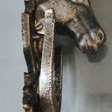 Antique style door knocker/knocker. Horse head/Horseshoe. Cast iron with old gold patina