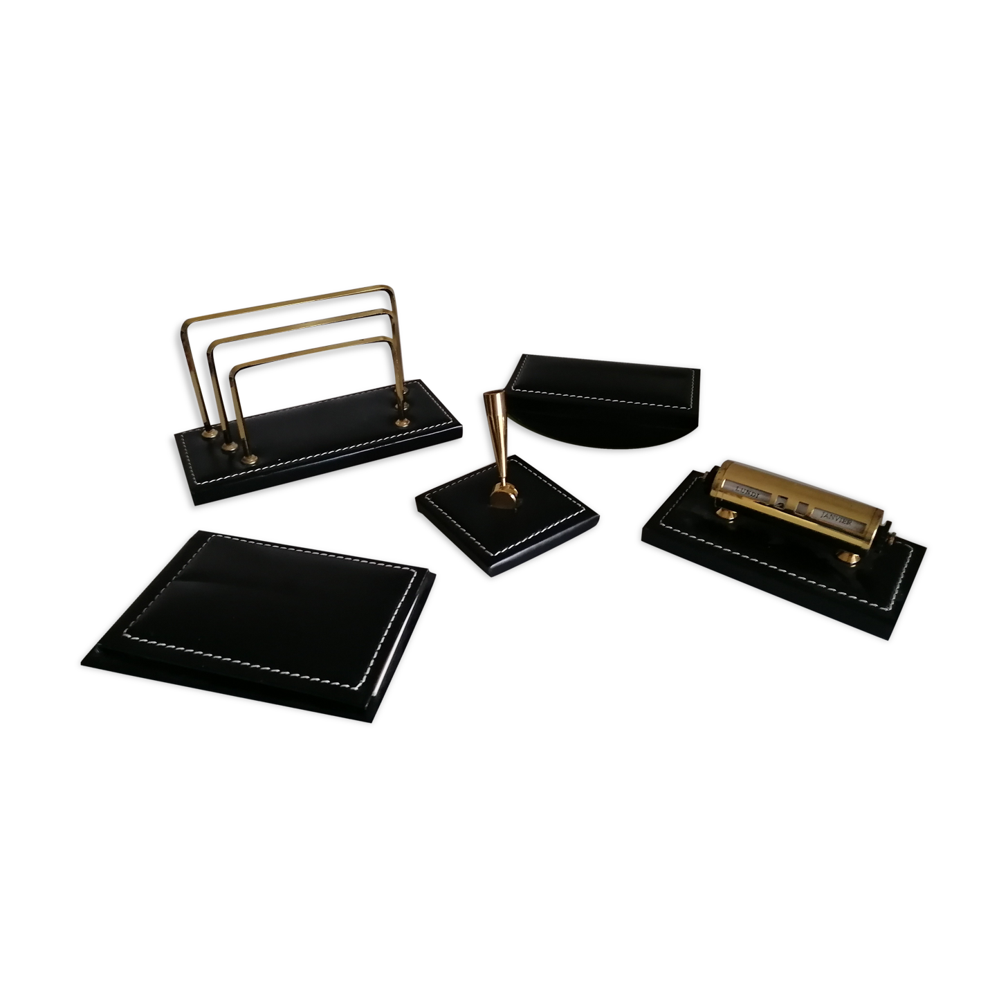 5-piece stitched leather desk set