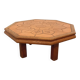 Octagonal coffee table Barrois with vintage herbarium patterns in oak and ceramic.