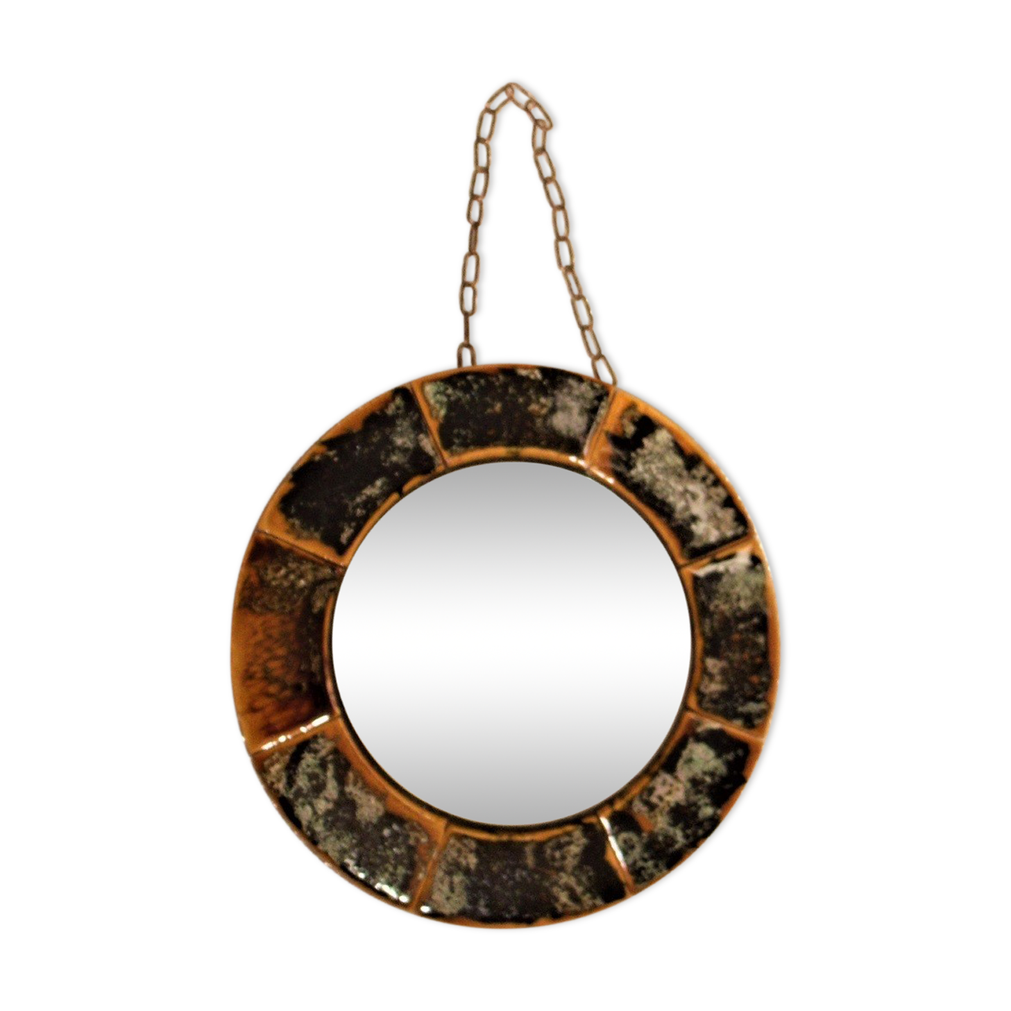 Old vintage round ceramic mirror