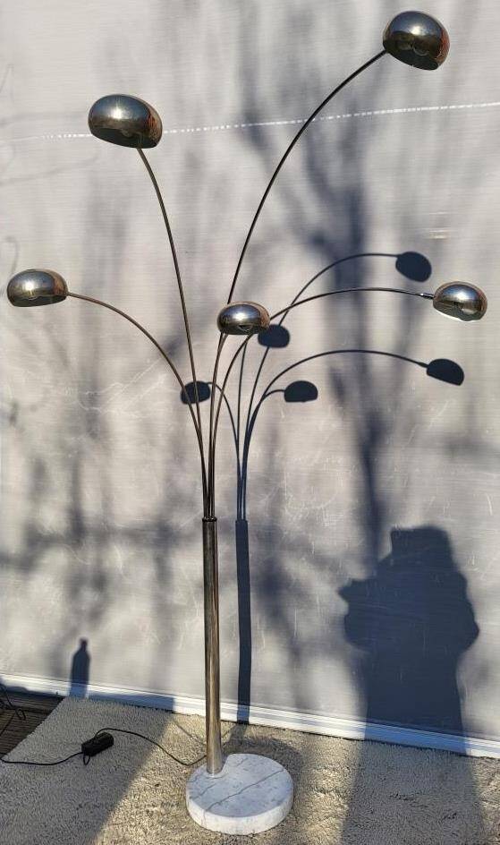 Vintage ARC floor lamp with 5 adjustable chrome arms on marble base