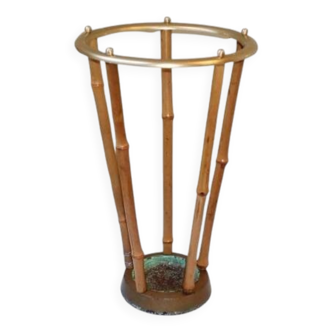 Porte-parapluies Hollywood Regency en bambou et laiton style Auböck, Autriche années 1950