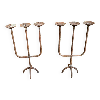 Pair of Antique Wrought Iron Candelabra