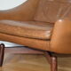 Scandinavian armchair in camel patinated leather
