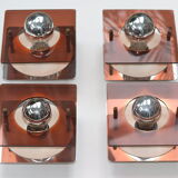 Series of 4 square wall sconces in Plexiglas and metal, 1970
