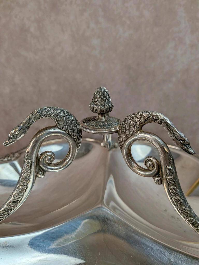 Antique hors d'oeuvre server Roux-Marquiand – Silver-plated – Swan decoration