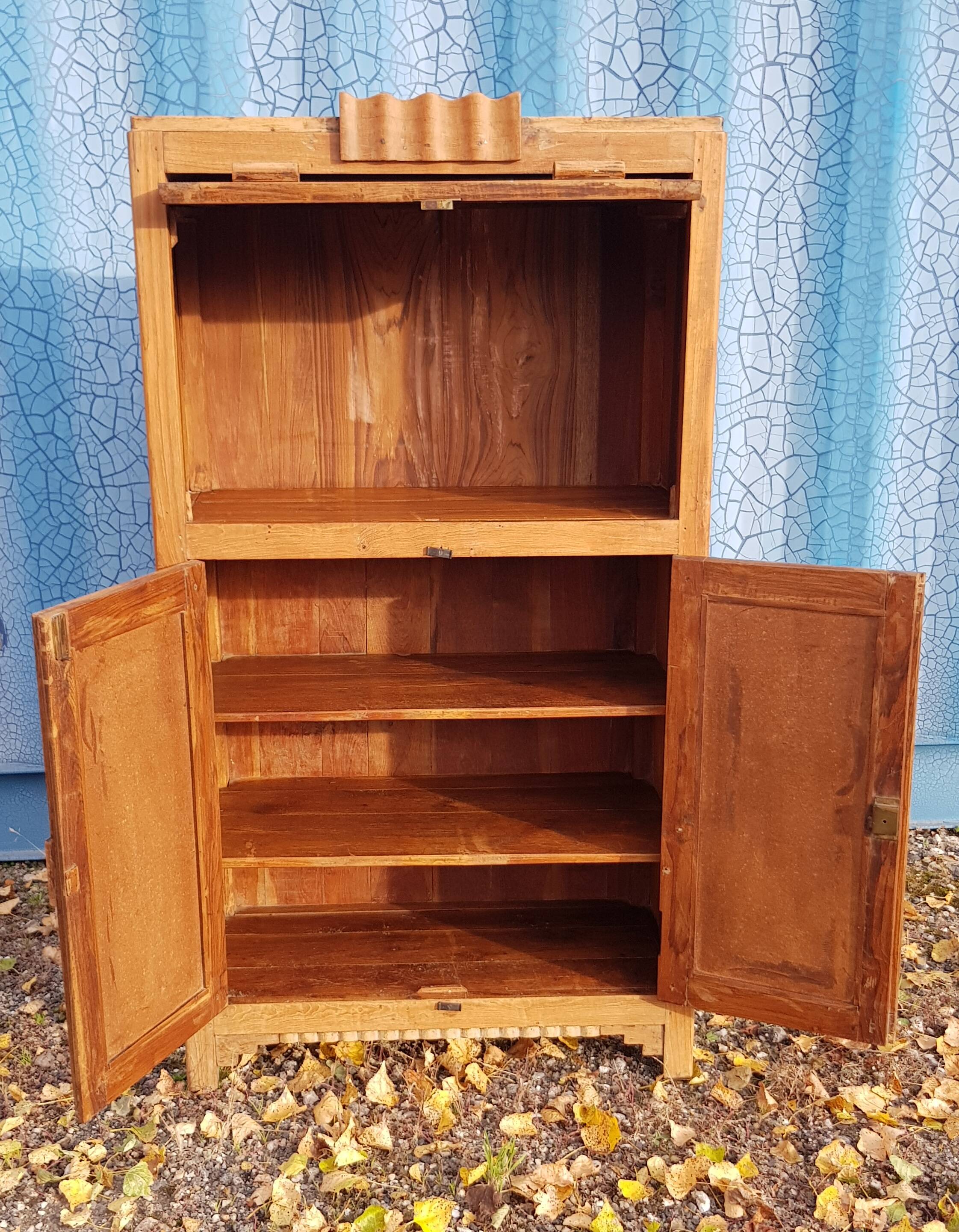 Old Art Deco radio cabinet in Burmese teak