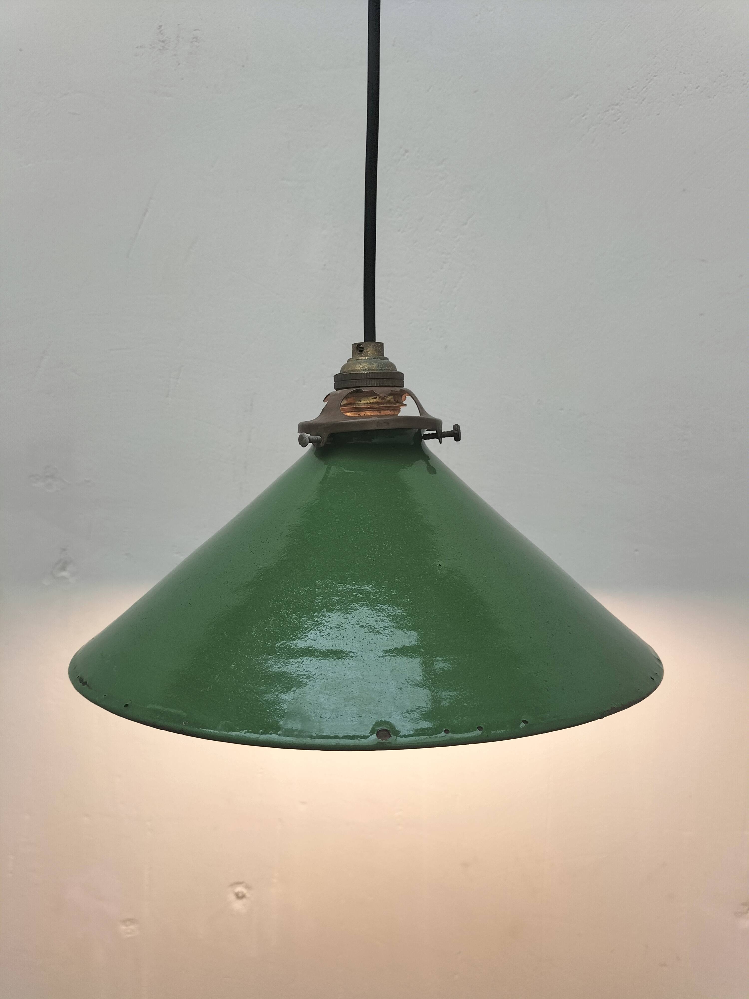 Enameled sheet metal cone pendant light