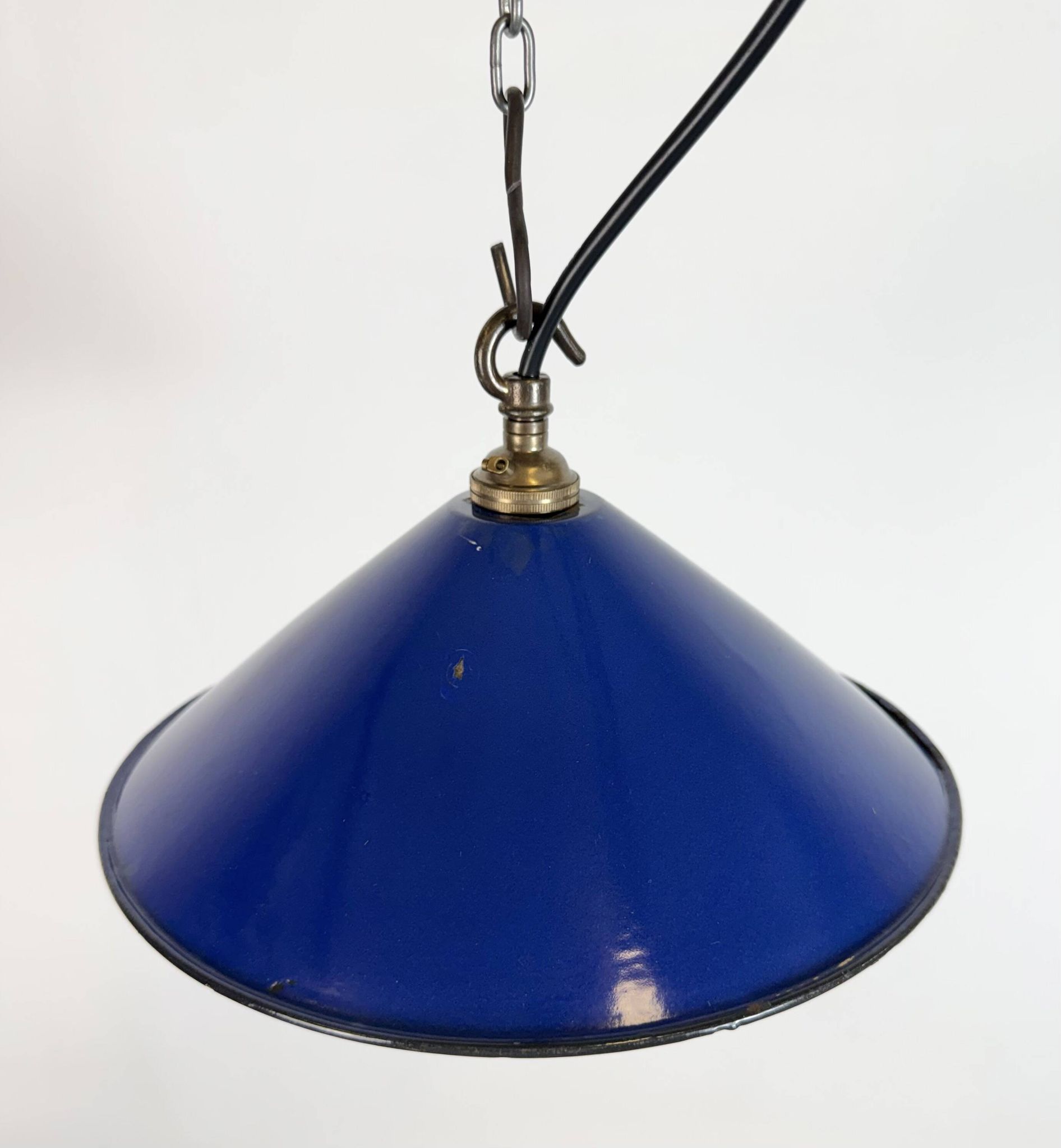 Industrial Cobalt Blue Enamel Factory Pendant Lamp, 1950s