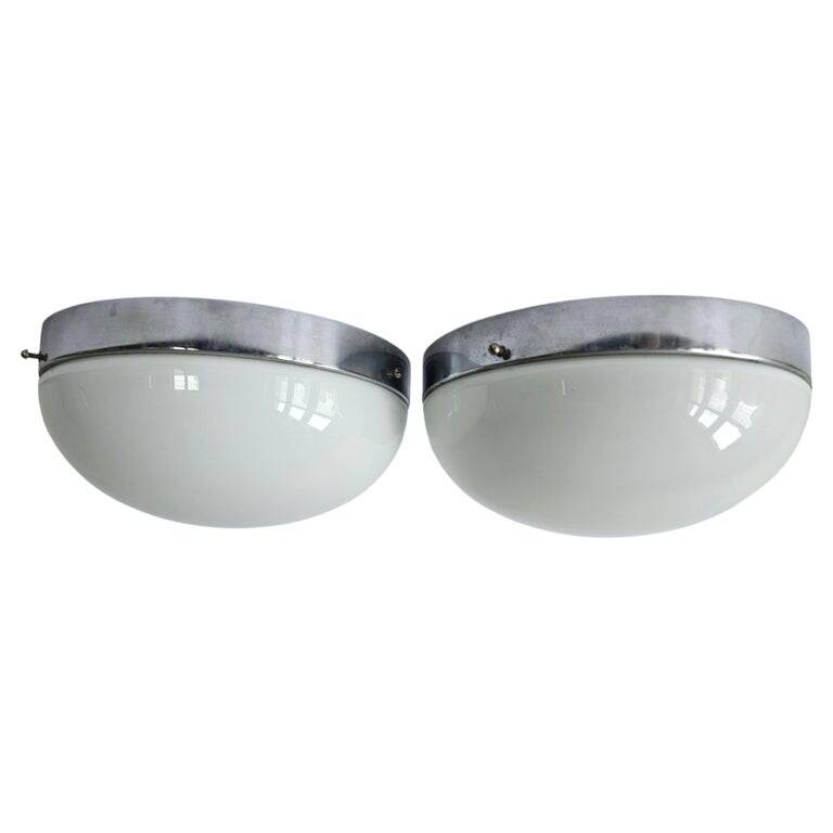 Set of Two Rare Chrome Bauhaus Flush Mount, Ceiling or Wall Lamps, 1930s