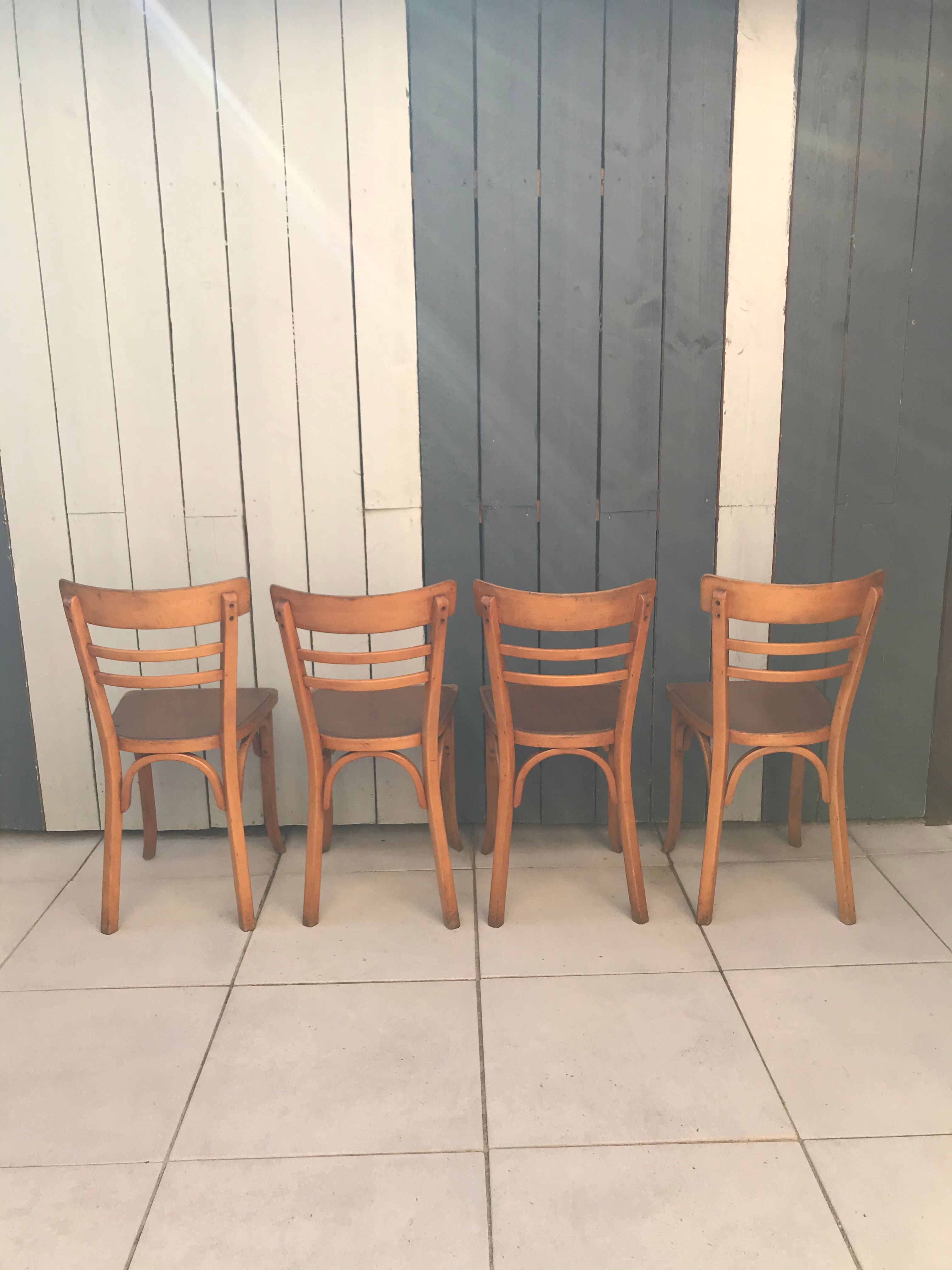 Lot of 4 bistro chairs stamped Baumann