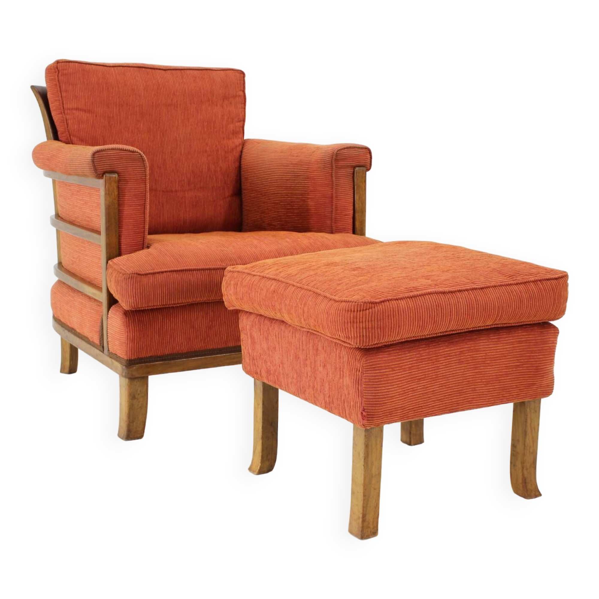 1930s art deco armchair with tabouret, czechoslovakia