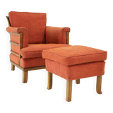 1930s art deco armchair with tabouret, czechoslovakia