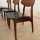 Set of 6 teak and black imitation leather chairs, Scandinavian design from the 70s vintage