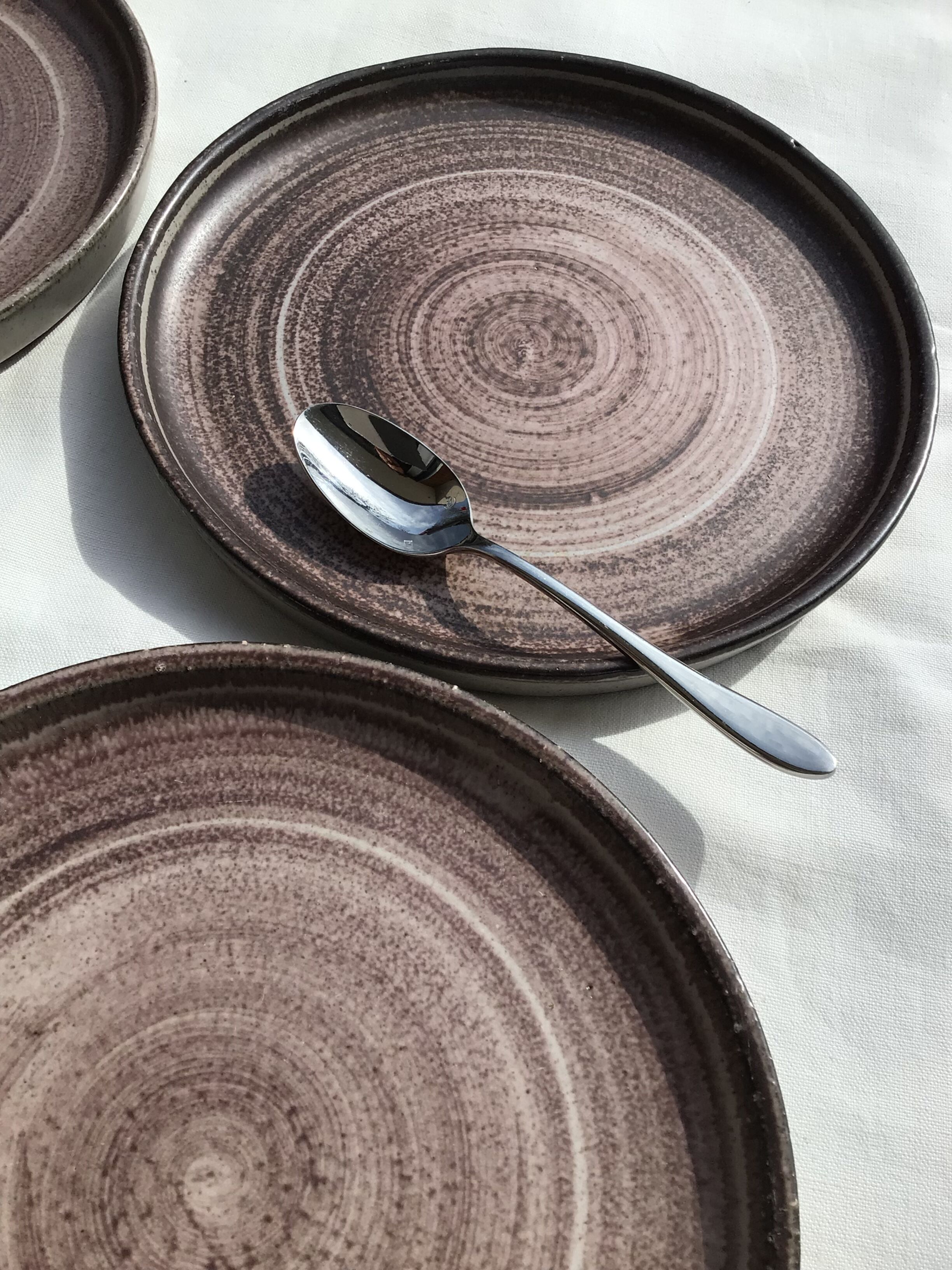 4 assiettes dessert grès artisanal grès brun rose