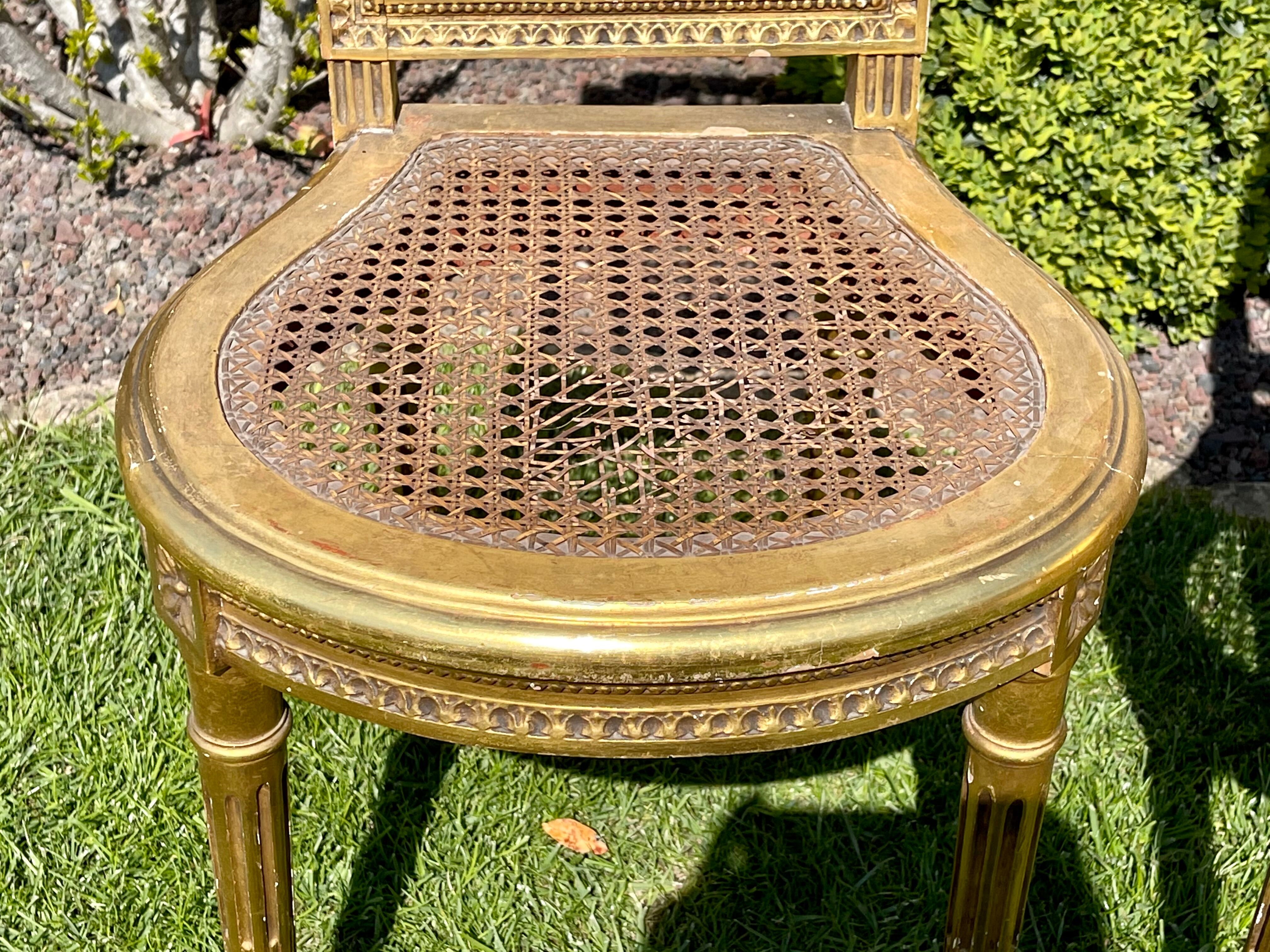 Pair of Golden Wood Chairs - Louis XVI Style Cannage