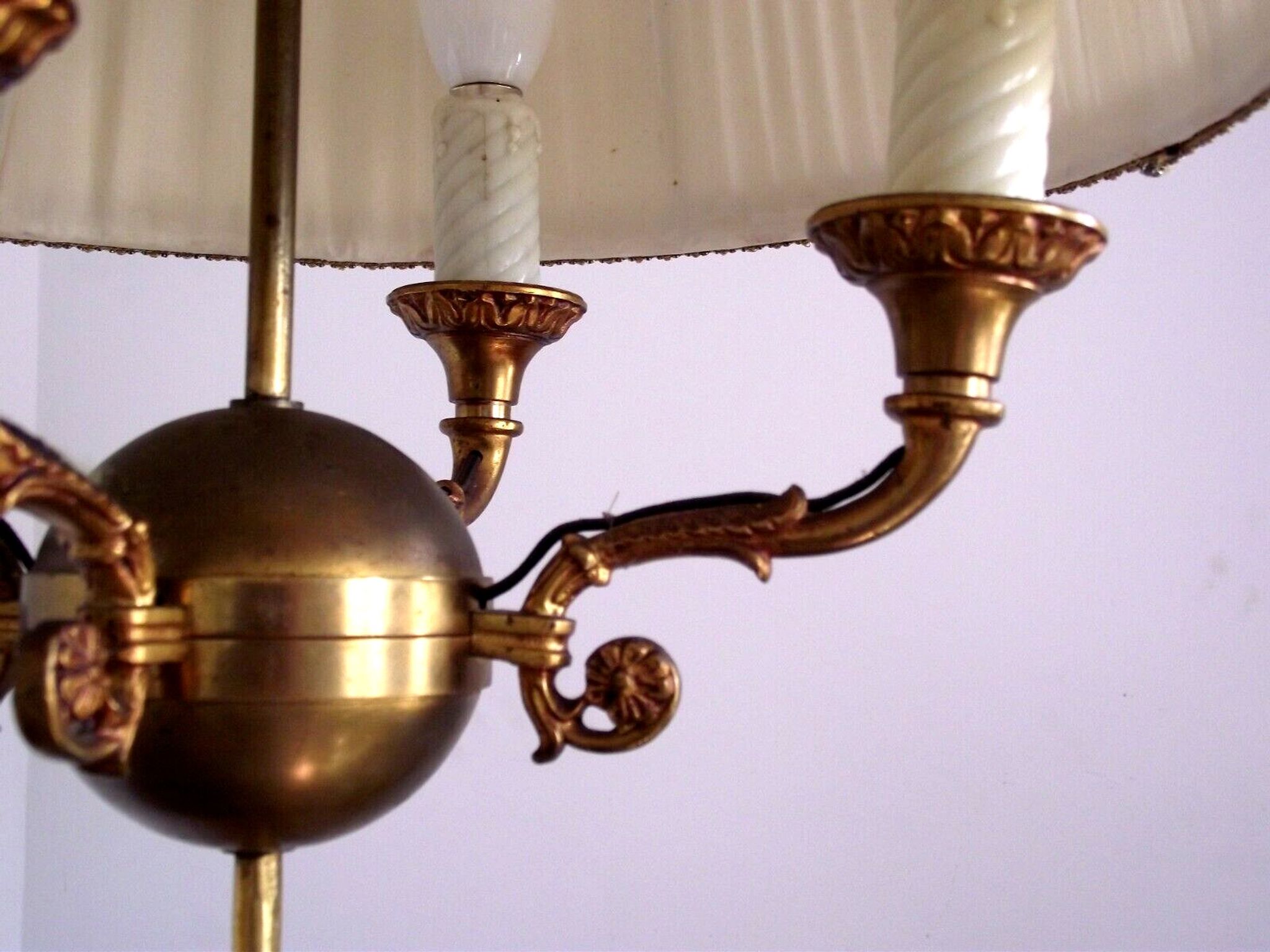 French antique empire style 4 light chandelier pleated cream fabric shade 4311