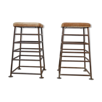 Pair of Tall English Gym Bench Stools