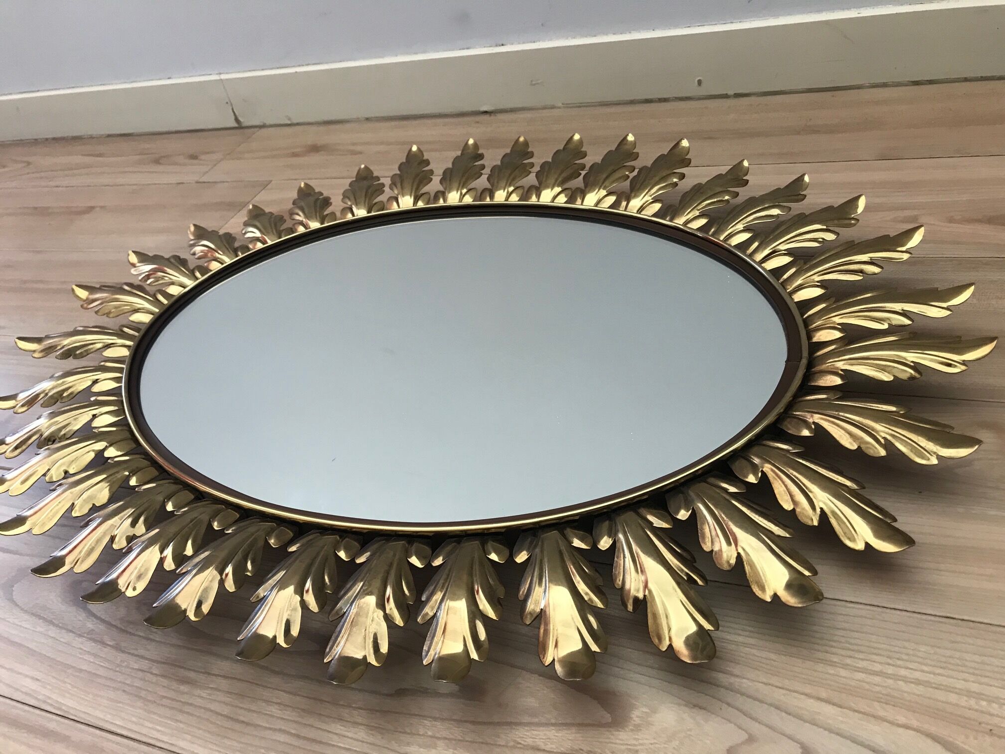 Deknudt 1950 large golden oval mirror  - 70x56cm