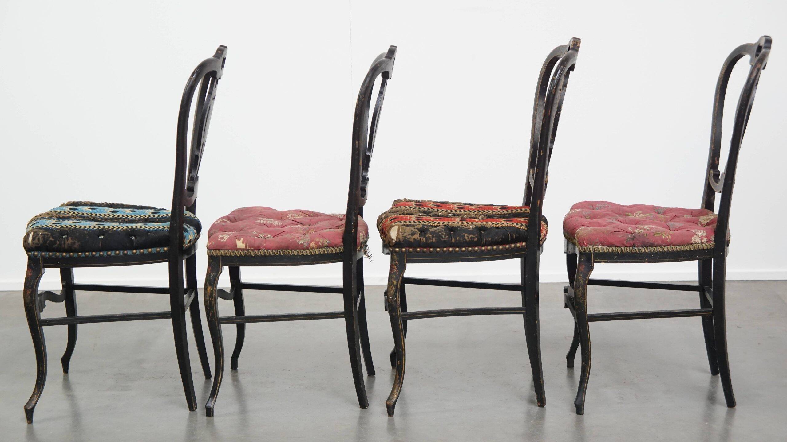 Set of 4 antique French Napoleon III chairs inlaid with mother-of-pearl