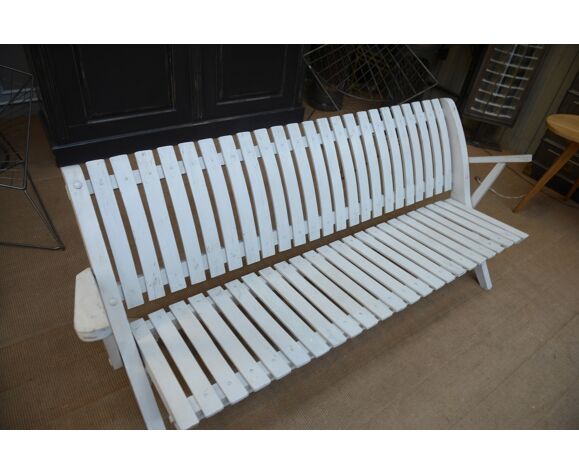 Folding garden bench in white lacquered beech of vintage origin 1950