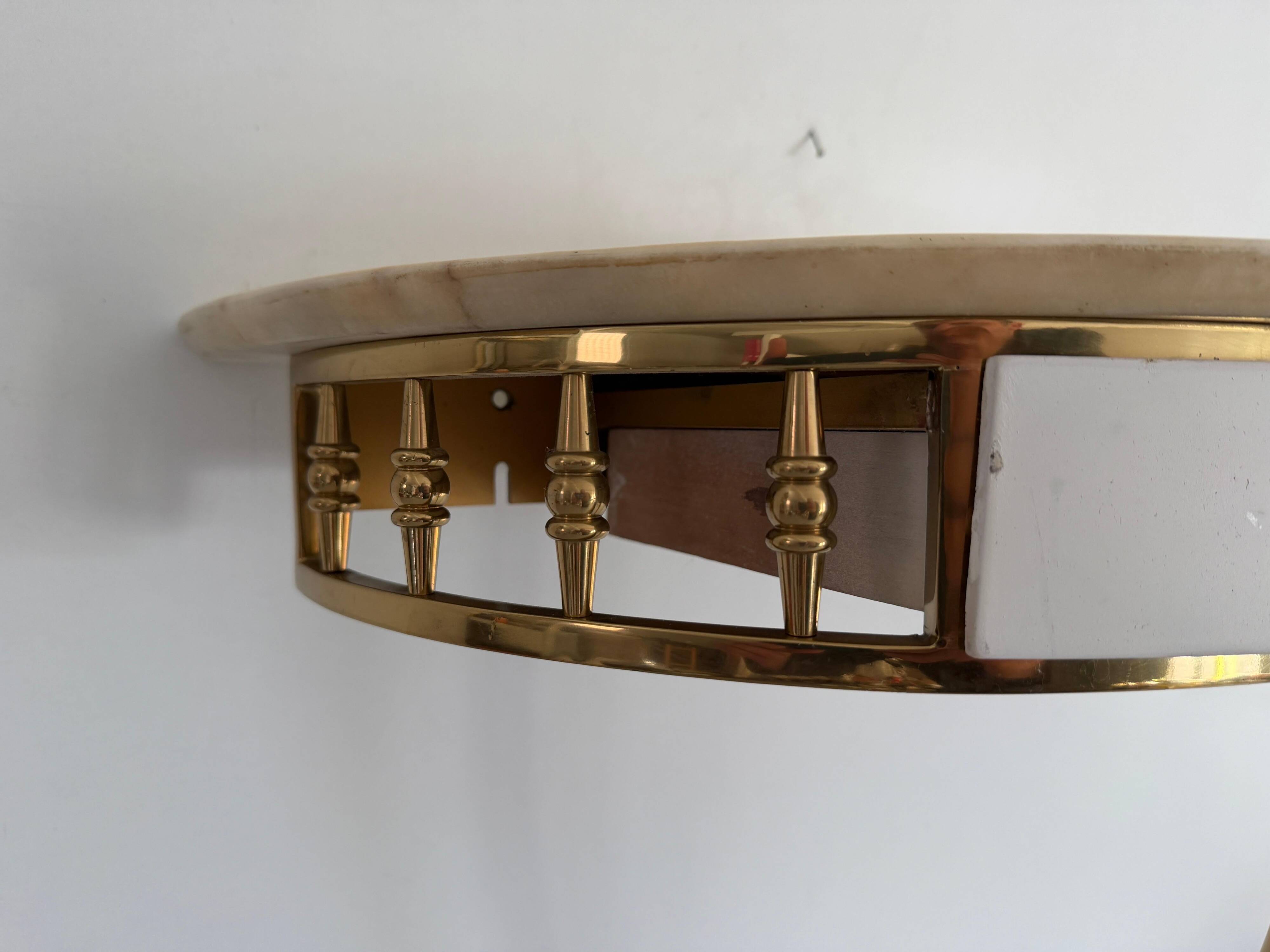 Floating wall console with drawer, brass body and marble top, 1960s, Italy