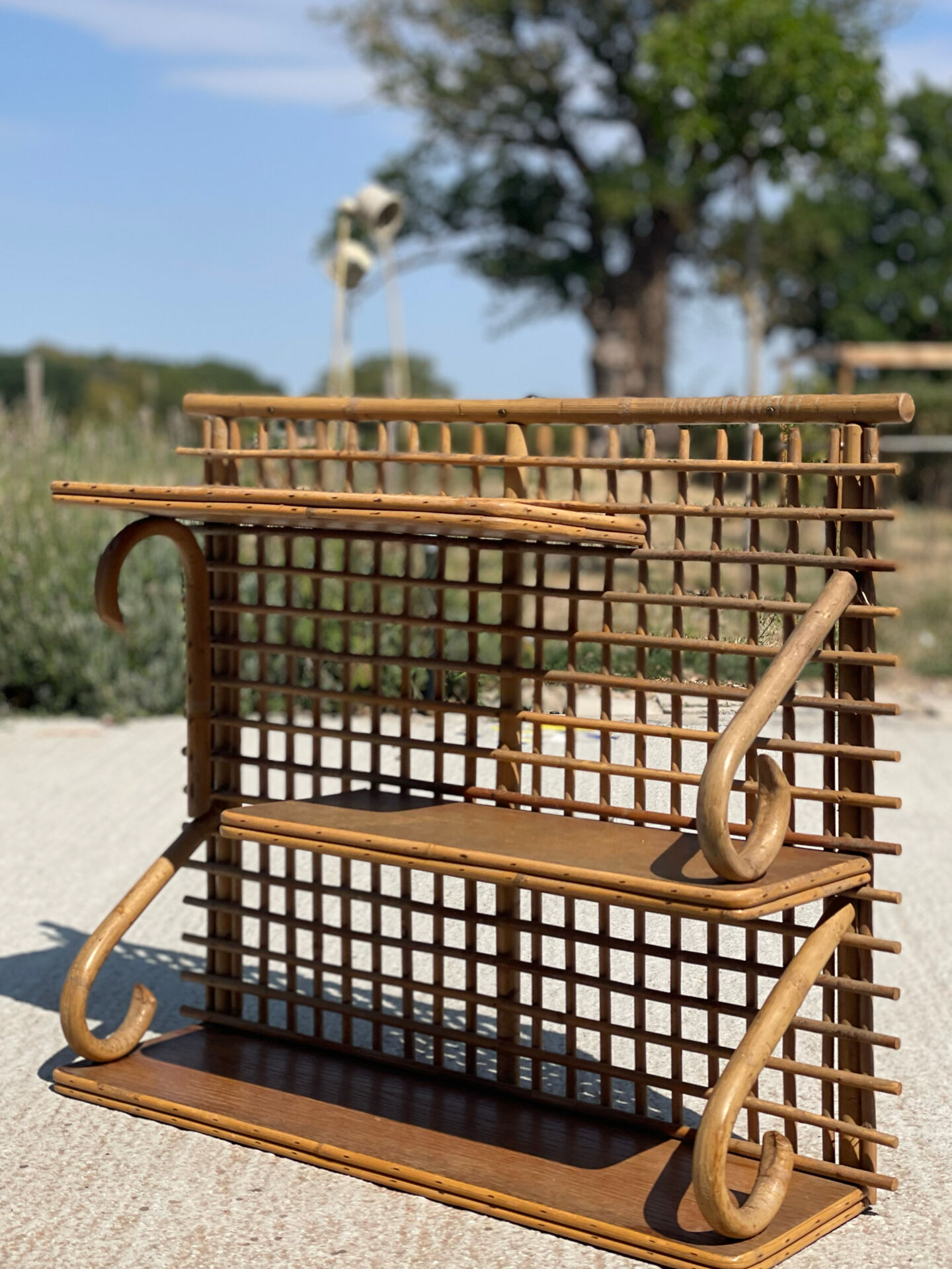Vintage Rattan and Bamboo Wall Shelf – 1960s/70s