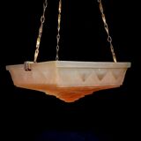 Art Deco pendant lamp in pink frosted glass signed Muller Frêres Luneville