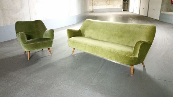 Canapé sofa année 50/60 organique vert glacé style Kurt Ostervig Organic Sofa