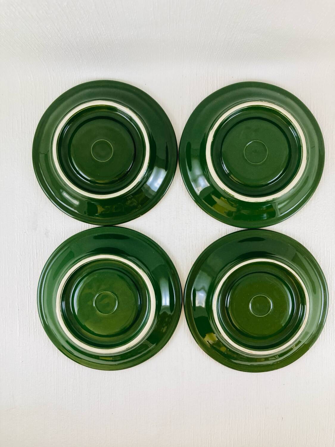 Bistro Coffee Service Cups Saucers and Green Faceted Milk Jug