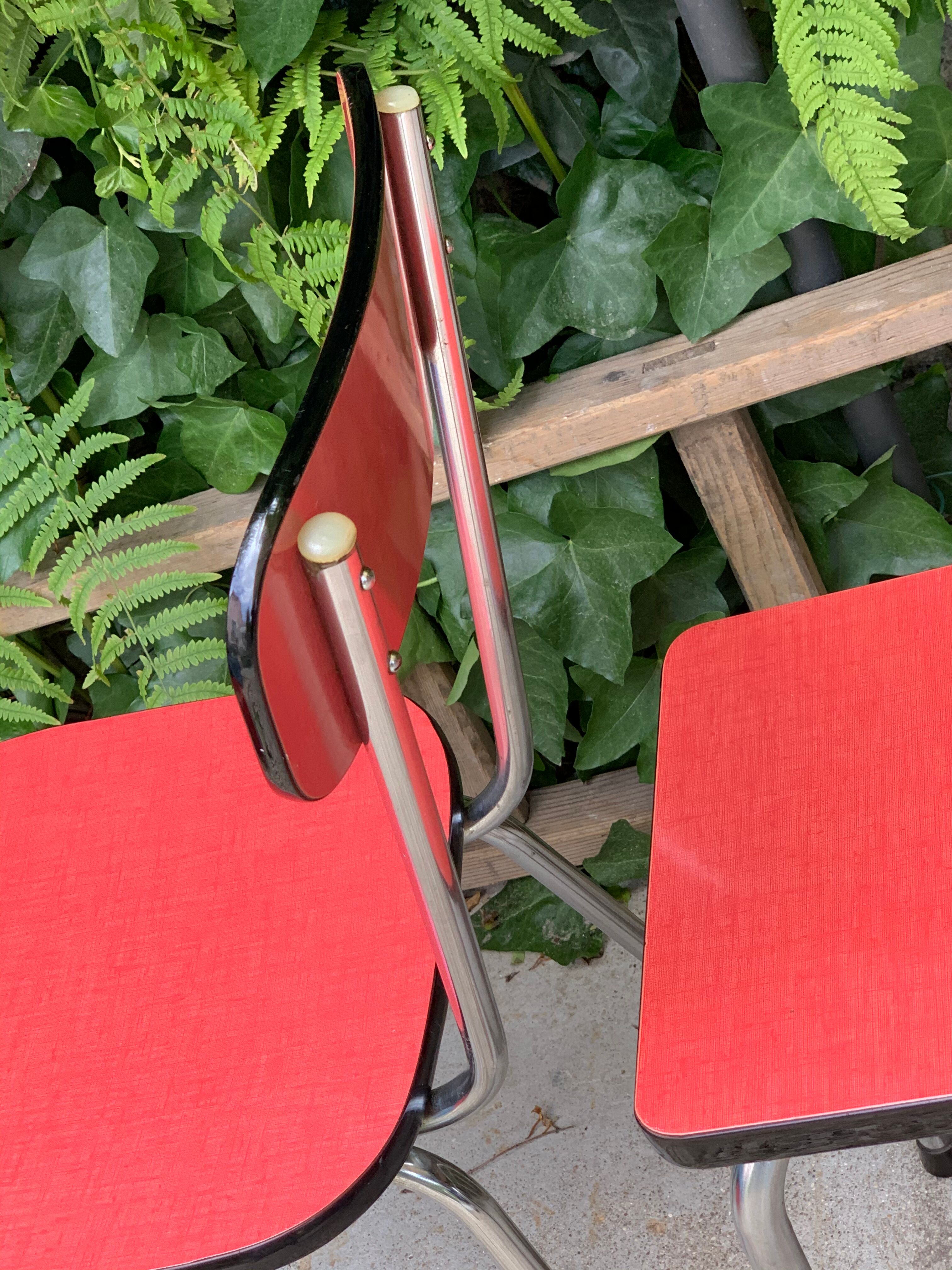 Red Formica chair and stool