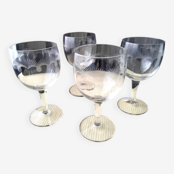 4 Verres à eau ou grands verres à vin en verre décor meulé