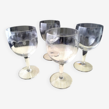 4 water glasses or large wine glasses in ground glass decor