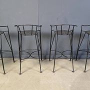 Tabourets de bar vintage en fer forgé et rotin, ensemble de 4 - années 1970