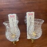 Pair of cut glass and Limoges porcelain wall sconces