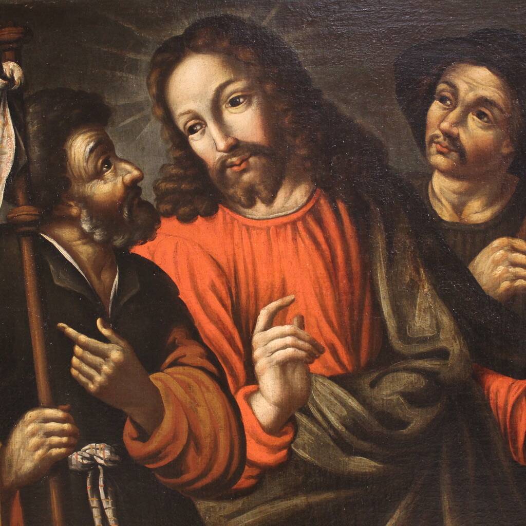 Peinture espagnole antique du XVIIe siècle, Christ et les disciples.