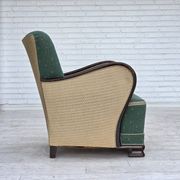 1960s, Danish armchair, green and beige furniture wool.