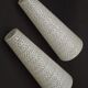 Pair of French vintage retro white opaque patterned glass replacement shades.