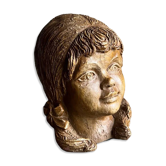 Tête de jeune fille en grès, sculpture | Pays-Bas | Années 1970