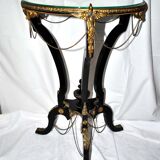Napoleon III Gueridon Table blackened wood and gilded bronze swan - Mother-of-pearl marquetry top 19th century.